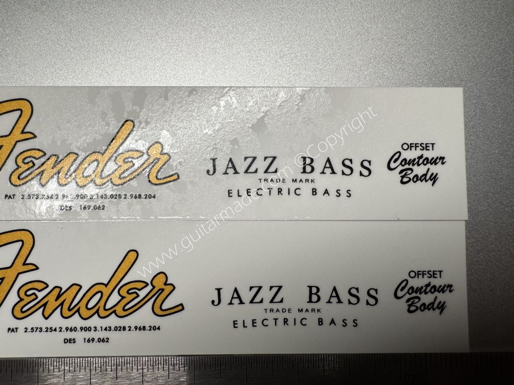 SHIP FROM CHINA !! GOLDEN FENDER JAZZ BASS Guitar Metallic ink Neck Headstock Decals Sticker