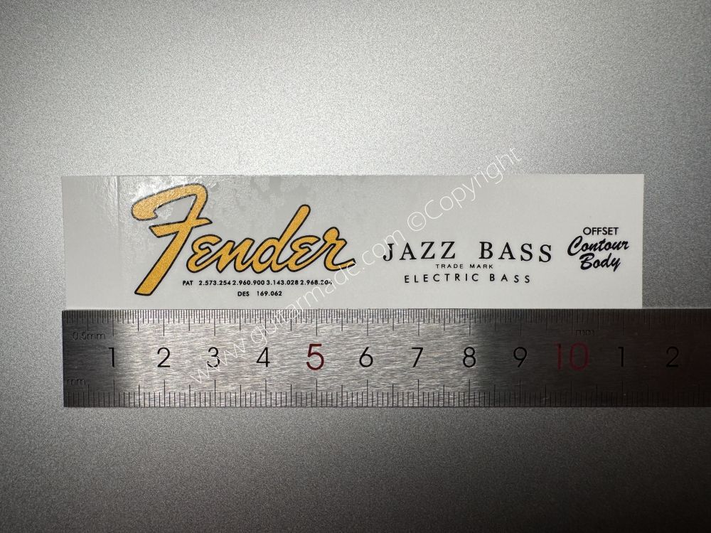 SHIP FROM CHINA !! GOLDEN FENDER JAZZ BASS Guitar Metallic ink Neck Headstock Decals Sticker