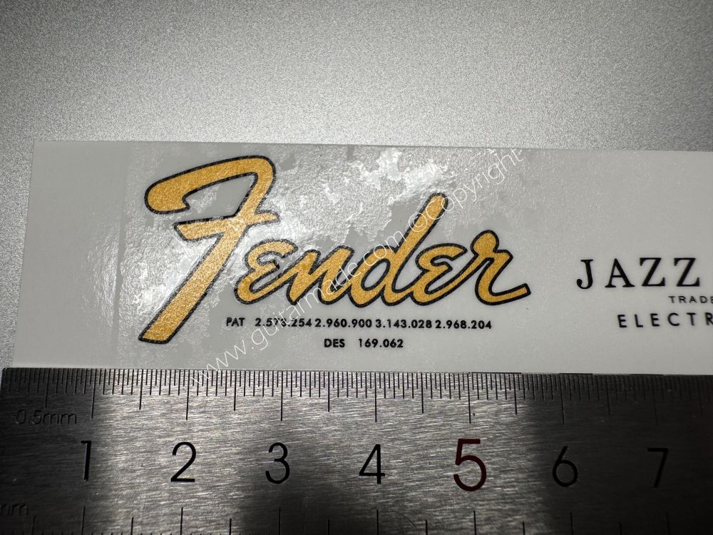 SHIP FROM CHINA !! GOLDEN FENDER JAZZ BASS Guitar Metallic ink Neck Headstock Decals Sticker