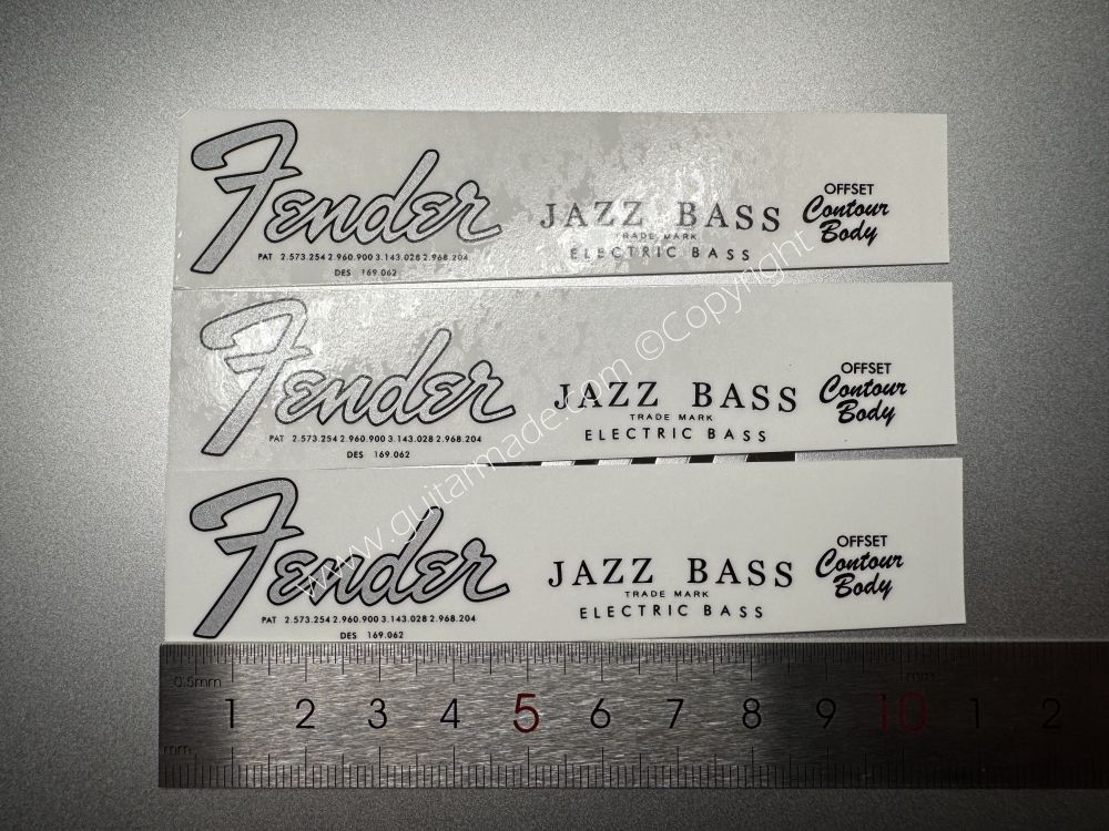 SHIP FROM CHINA !! SILVER FENDER JAZZ BASS Guitar Metallic ink Neck Headstock Decals Sticker