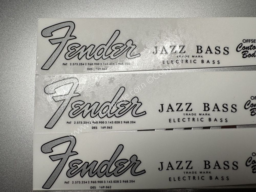 SHIP FROM CHINA !! SILVER FENDER JAZZ BASS Guitar Metallic ink Neck Headstock Decals Sticker