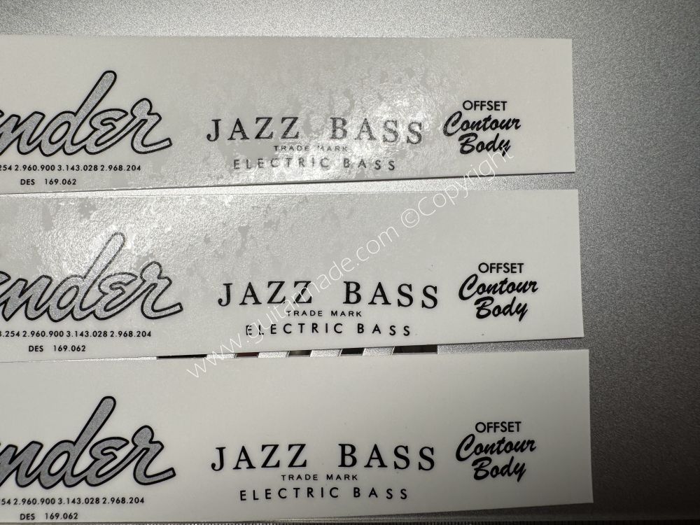 SHIP FROM CHINA !! SILVER FENDER JAZZ BASS Guitar Metallic ink Neck Headstock Decals Sticker