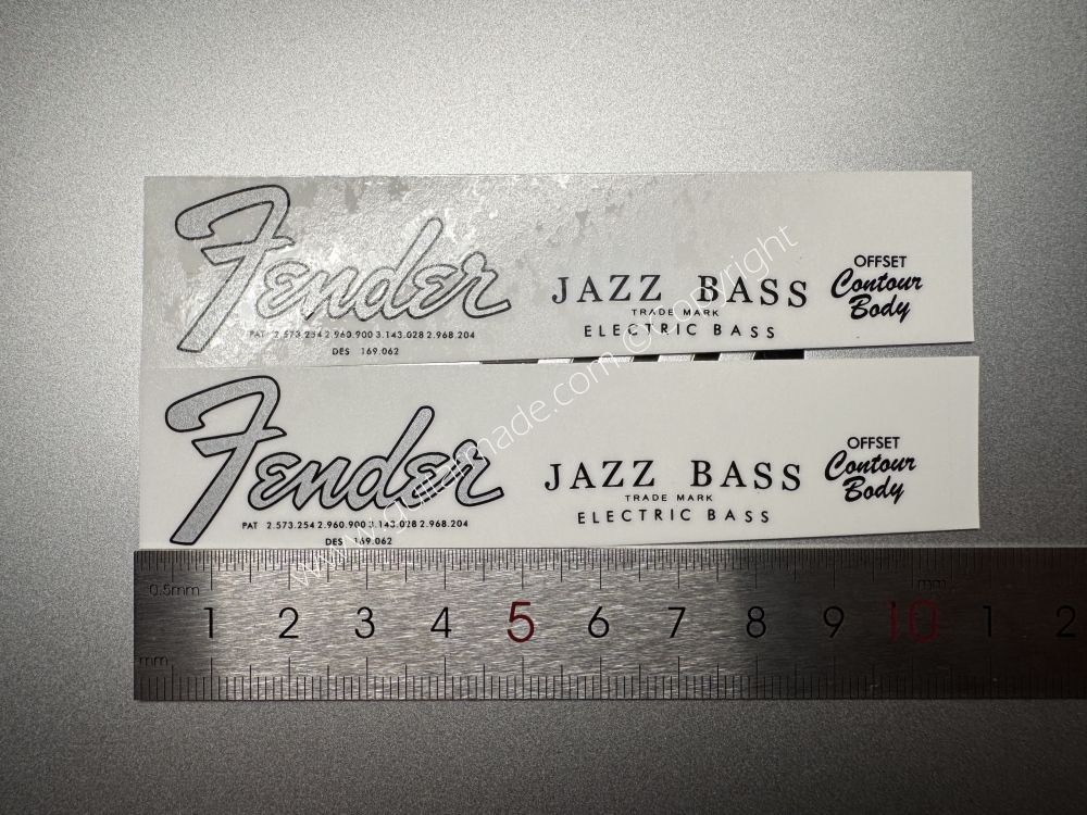 SHIP FROM CHINA !! SILVER FENDER JAZZ BASS Guitar Metallic ink Neck Headstock Decals Sticker