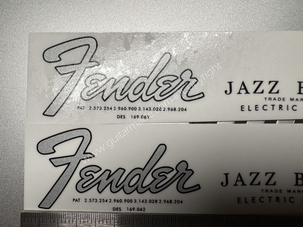 SHIP FROM CHINA !! SILVER FENDER JAZZ BASS Guitar Metallic ink Neck Headstock Decals Sticker