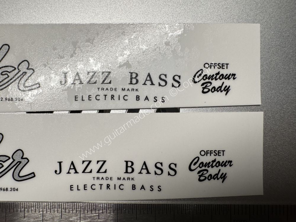 SHIP FROM CHINA !! SILVER FENDER JAZZ BASS Guitar Metallic ink Neck Headstock Decals Sticker