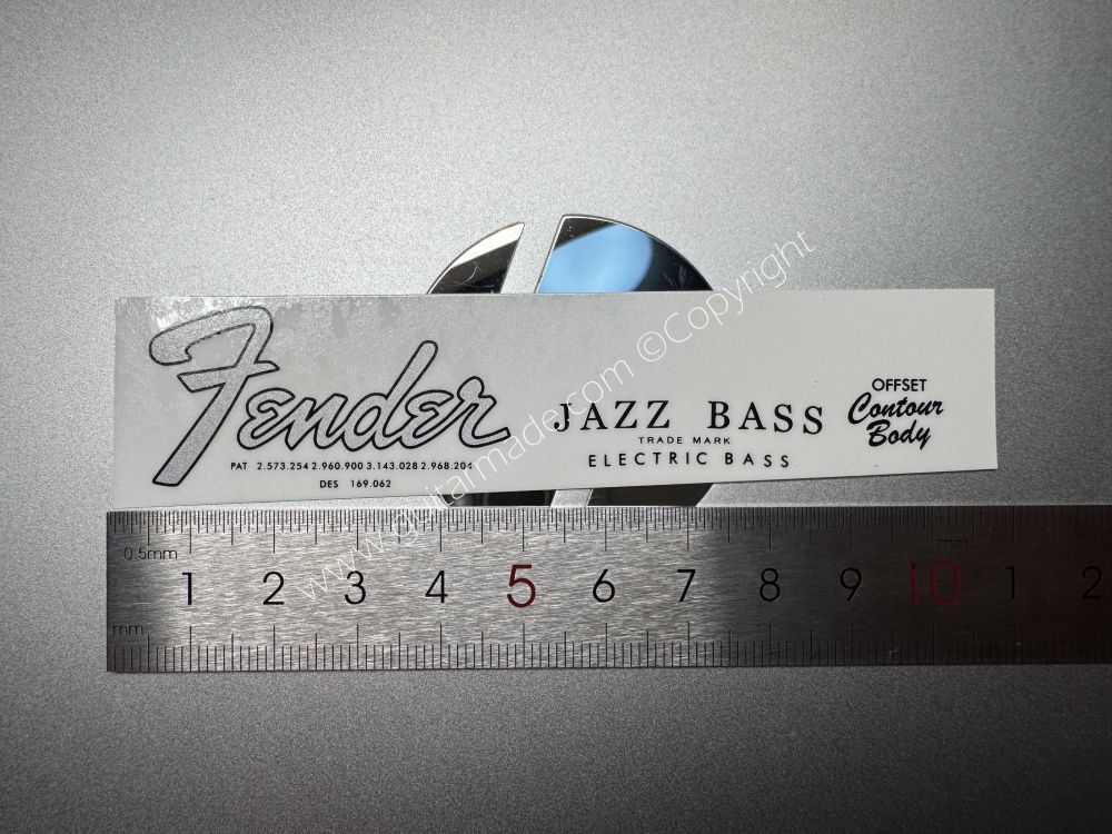 SHIP FROM CHINA !! SILVER FENDER JAZZ BASS Guitar Metallic ink Neck Headstock Decals Sticker