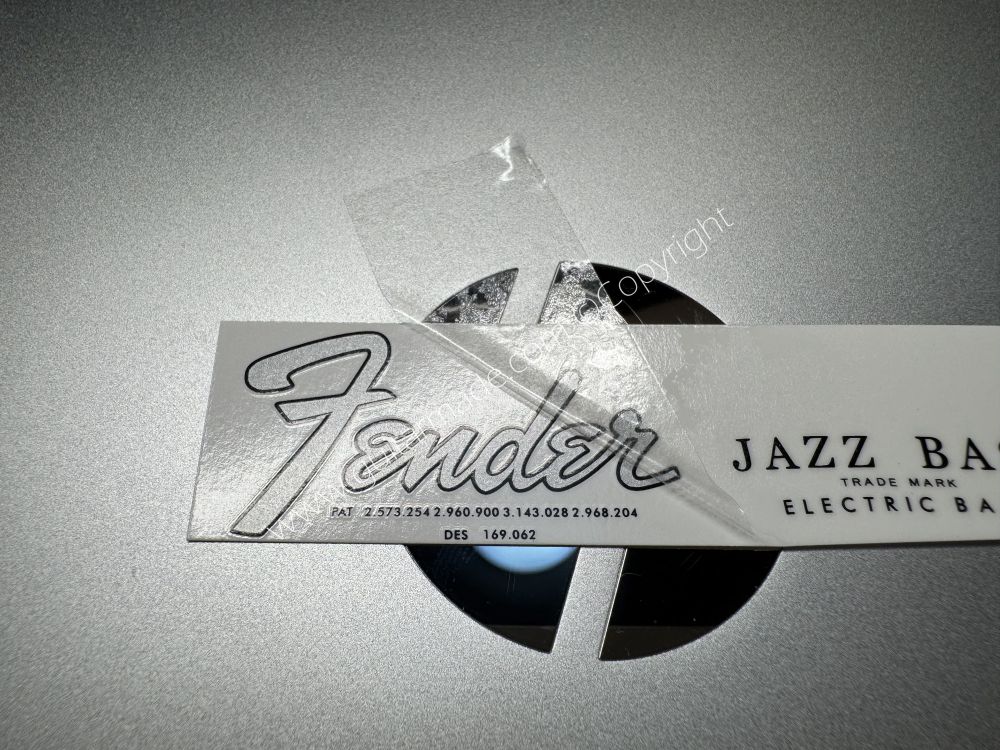 SHIP FROM CHINA !! SILVER FENDER JAZZ BASS Guitar Metallic ink Neck Headstock Decals Sticker