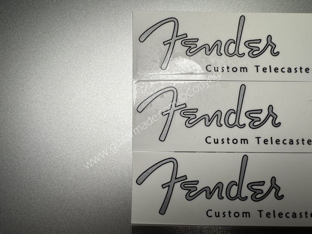 SHIP FROM CHINA !! Silver FENDER Custom Telecaster Guitar Metallic ink Neck Headstock Decals Sticker