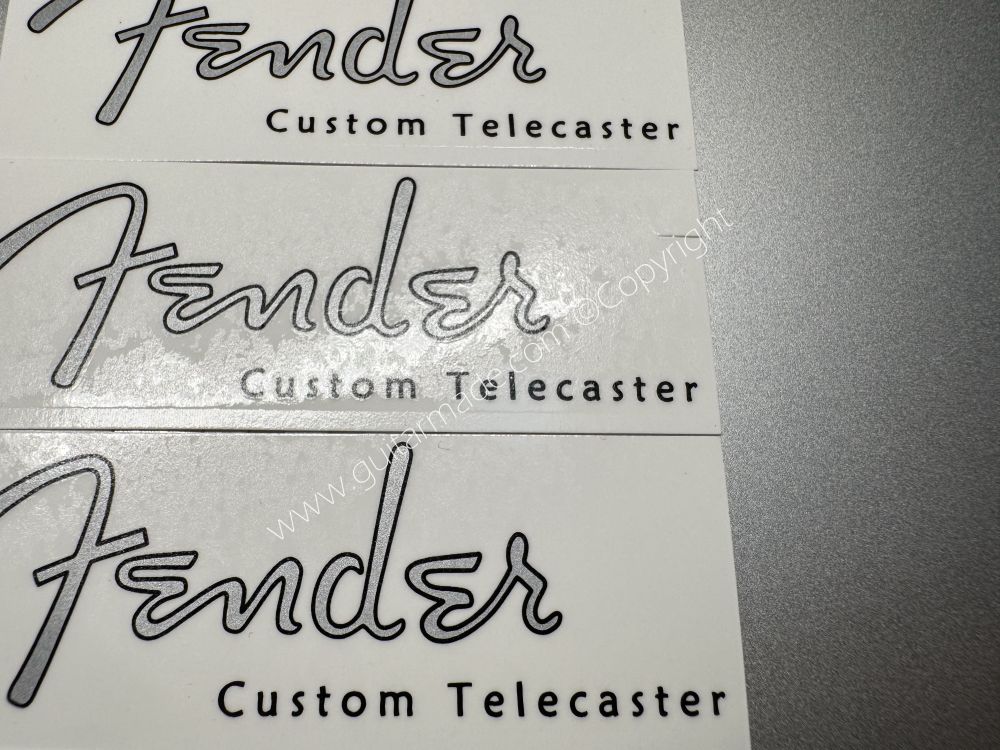 SHIP FROM CHINA !! Silver FENDER Custom Telecaster Guitar Metallic ink Neck Headstock Decals Sticker