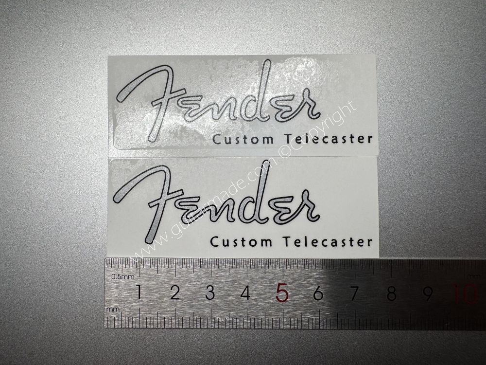 SHIP FROM CHINA !! Silver FENDER Custom Telecaster Guitar Metallic ink Neck Headstock Decals Sticker