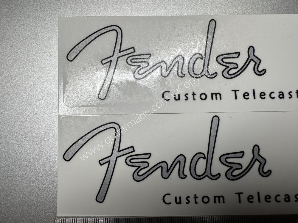 SHIP FROM CHINA !! Silver FENDER Custom Telecaster Guitar Metallic ink Neck Headstock Decals Sticker