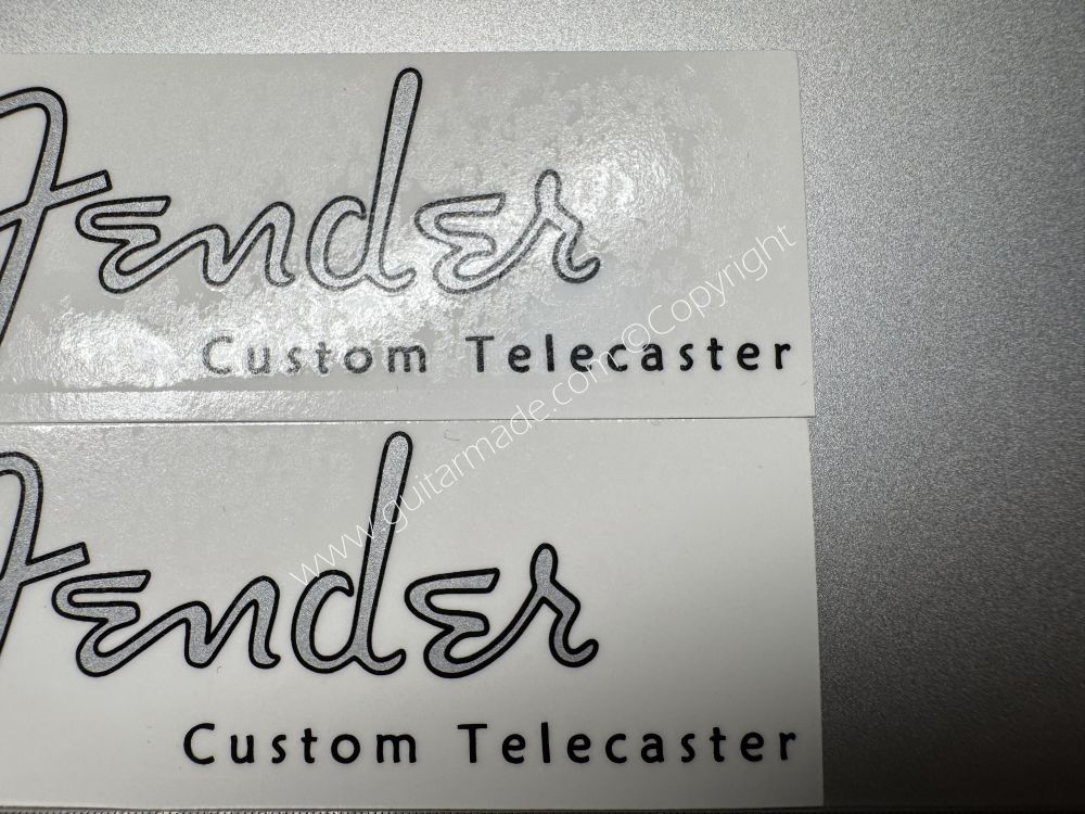 SHIP FROM CHINA !! Silver FENDER Custom Telecaster Guitar Metallic ink Neck Headstock Decals Sticker