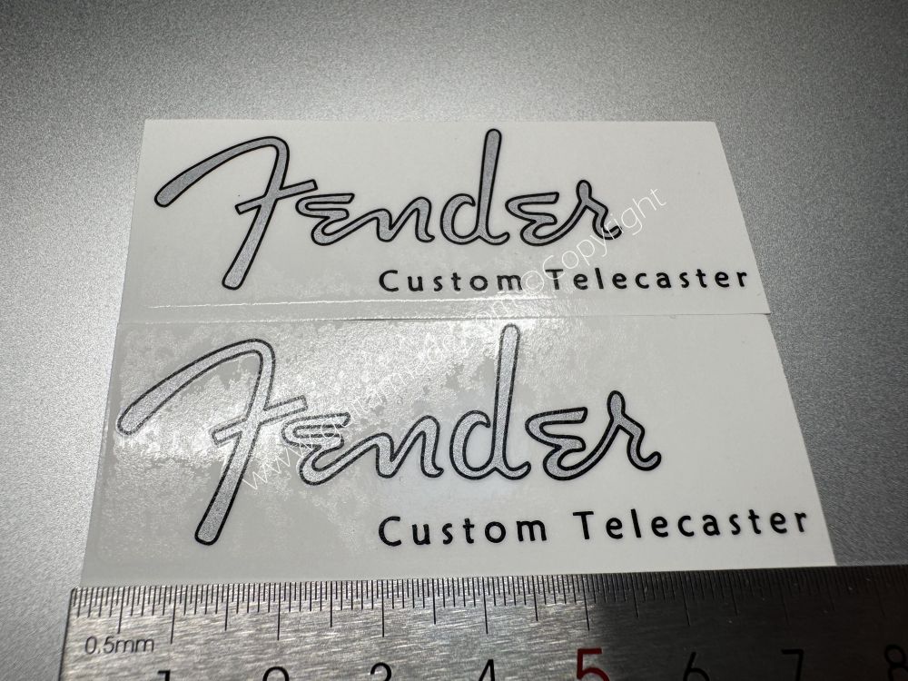 SHIP FROM CHINA !! Silver FENDER Custom Telecaster Guitar Metallic ink Neck Headstock Decals Sticker