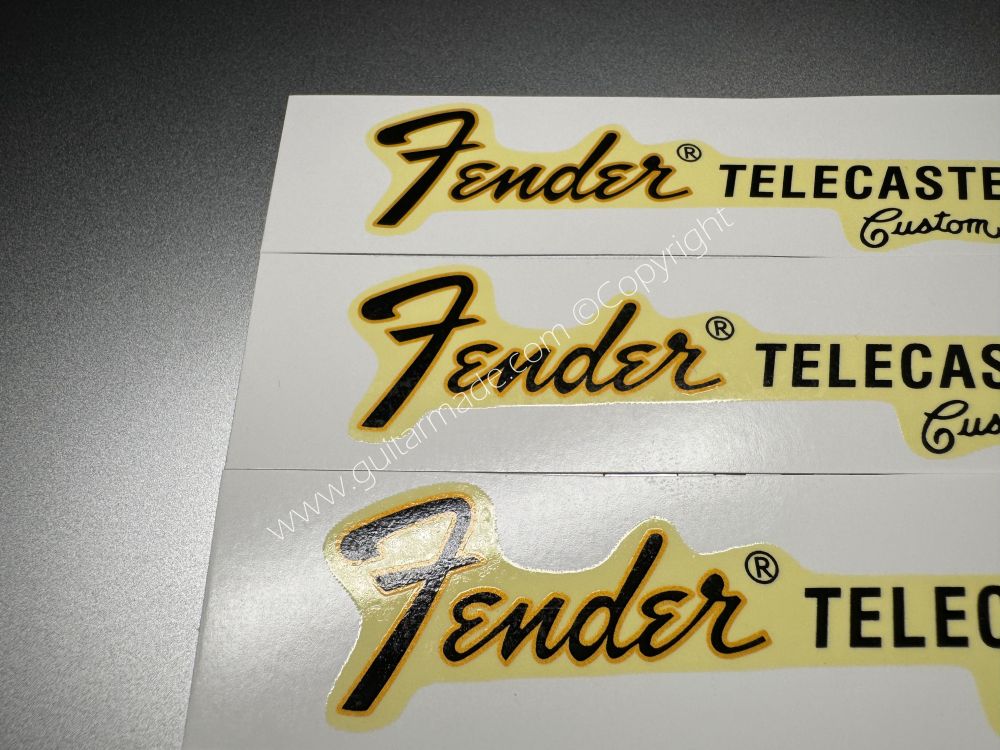 SHIP FROM CHINA !! RETRO FENDER TELECASTER CUSTOM BASS Guitar Metallic ink Neck Headstock Decals Sticker 028