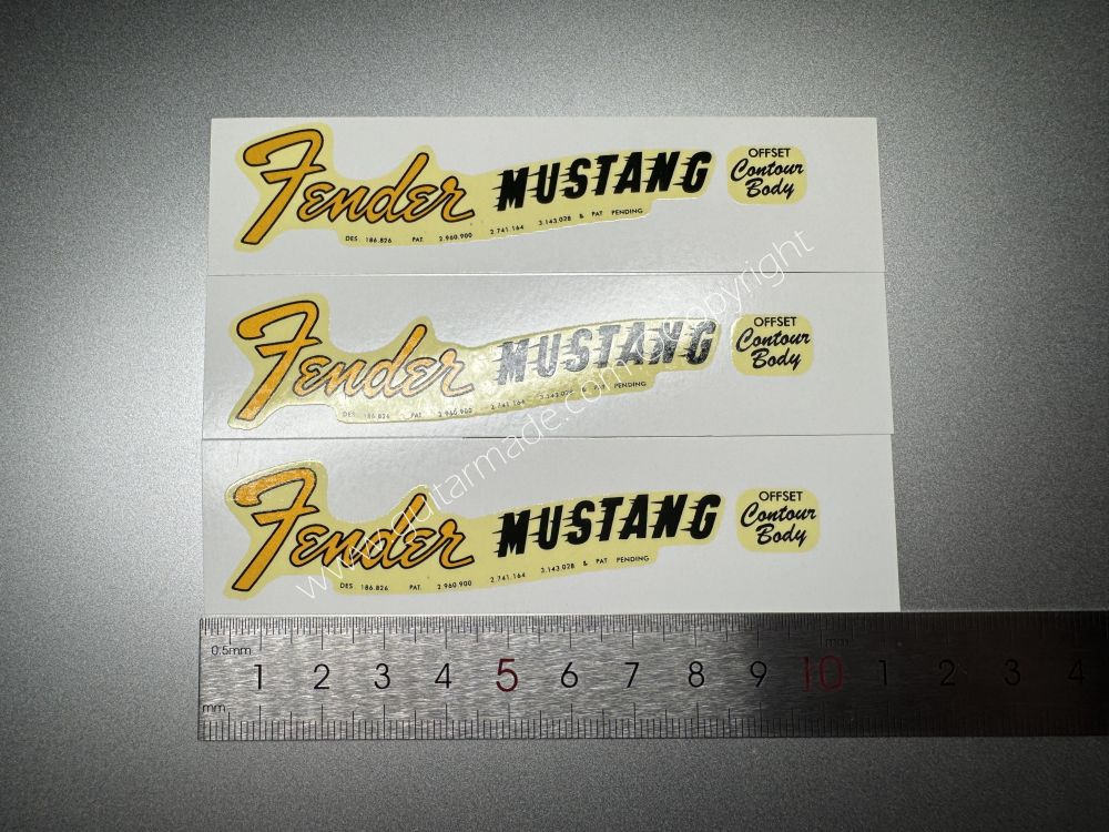 SHIP FROM CHINA !! RETRO FENDER MUSTANG BASS Guitar Metallic ink Neck Headstock Decals Sticker 028