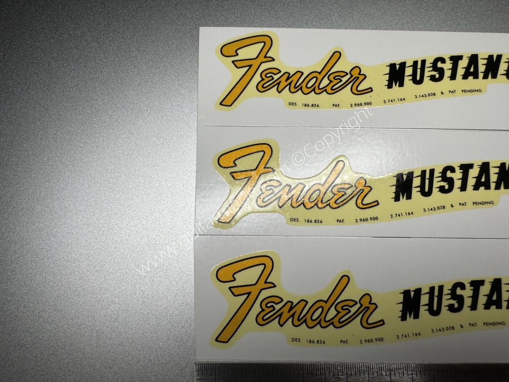 SHIP FROM CHINA !! RETRO FENDER MUSTANG BASS Guitar Metallic ink Neck Headstock Decals Sticker 028