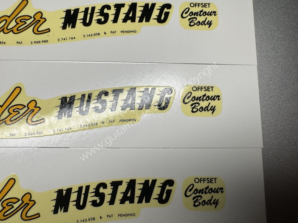 SHIP FROM CHINA !! RETRO FENDER MUSTANG BASS Guitar Metallic ink Neck Headstock Decals Sticker 028