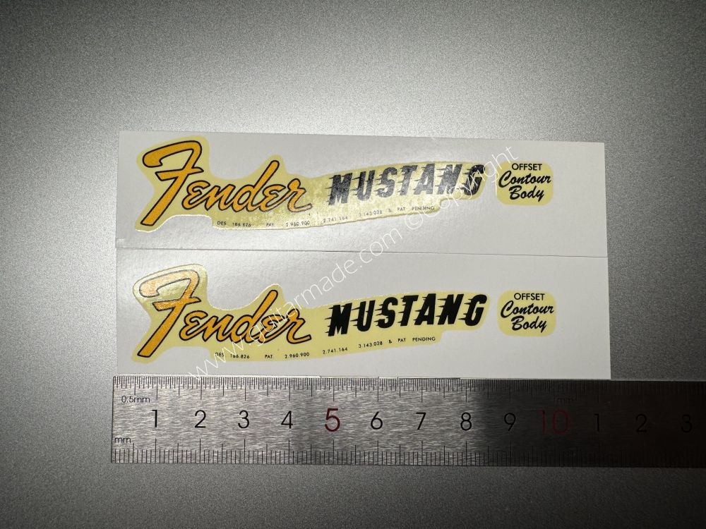 SHIP FROM CHINA !! RETRO FENDER MUSTANG BASS Guitar Metallic ink Neck Headstock Decals Sticker 028