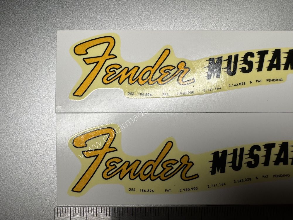 SHIP FROM CHINA !! RETRO FENDER MUSTANG BASS Guitar Metallic ink Neck Headstock Decals Sticker 028