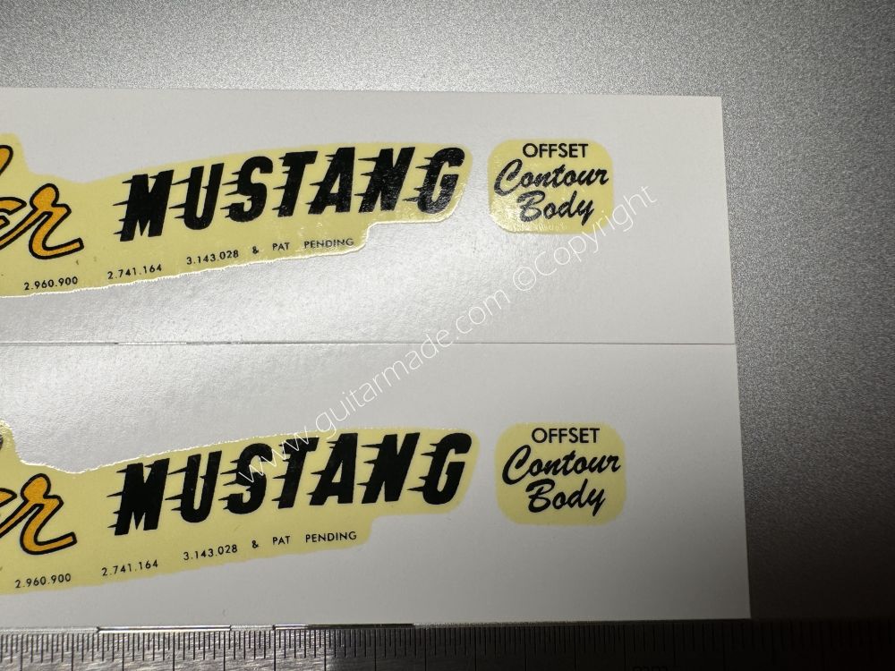 SHIP FROM CHINA !! RETRO FENDER MUSTANG BASS Guitar Metallic ink Neck Headstock Decals Sticker 028