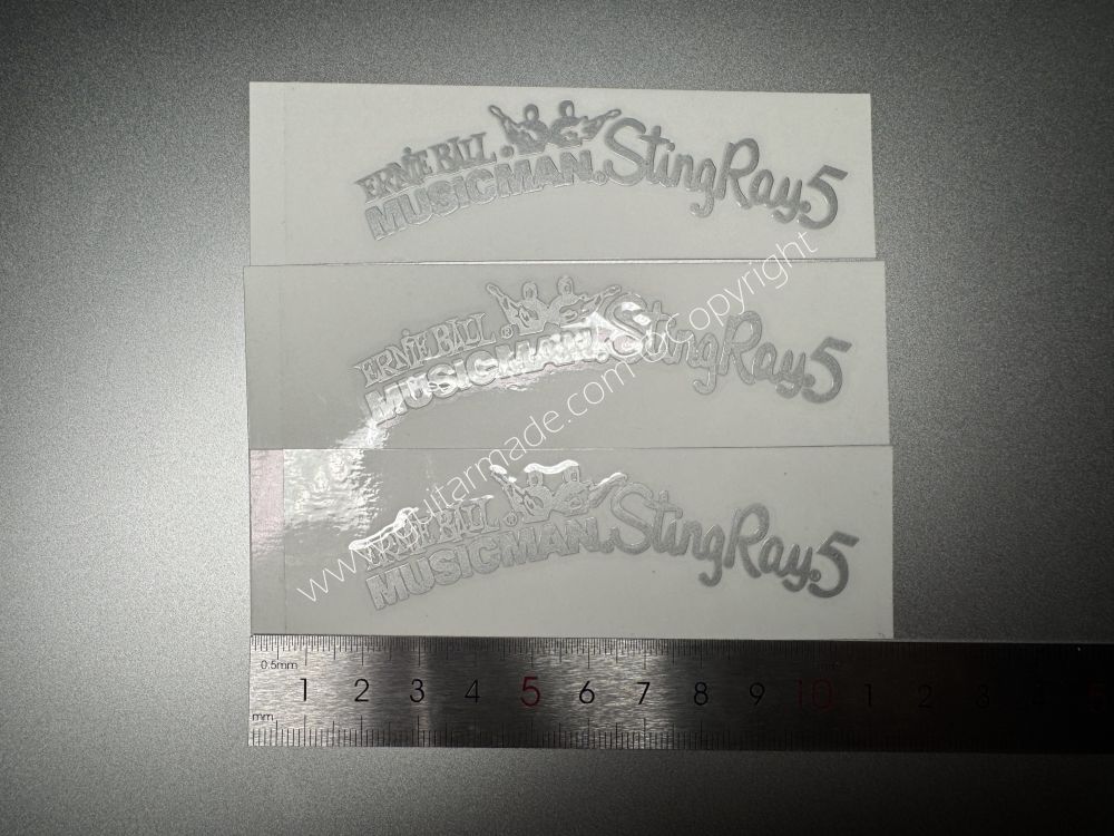SHIP FROM CHINA !! SILVER ERNIE BALL MUSICMAN StingRay5 GUITARS Guitar VINLY UV Neck Headstock Decals Stickers