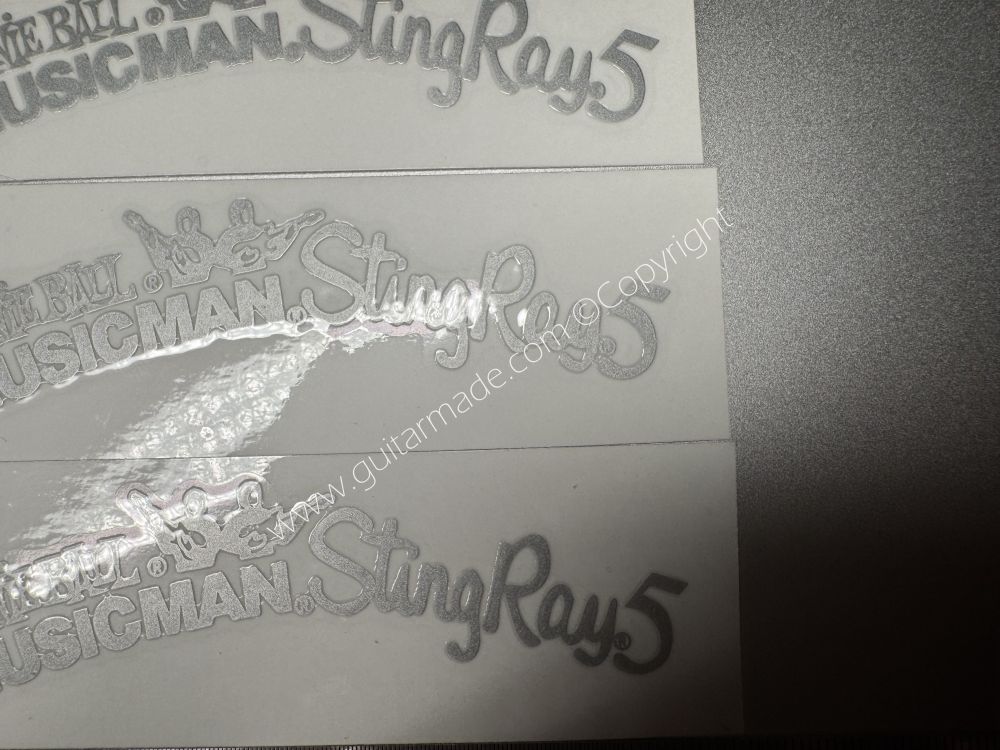 SHIP FROM CHINA !! SILVER ERNIE BALL MUSICMAN StingRay5 GUITARS Guitar VINLY UV Neck Headstock Decals Stickers