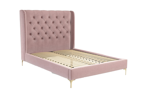 Pink Velvet Tufted Bed