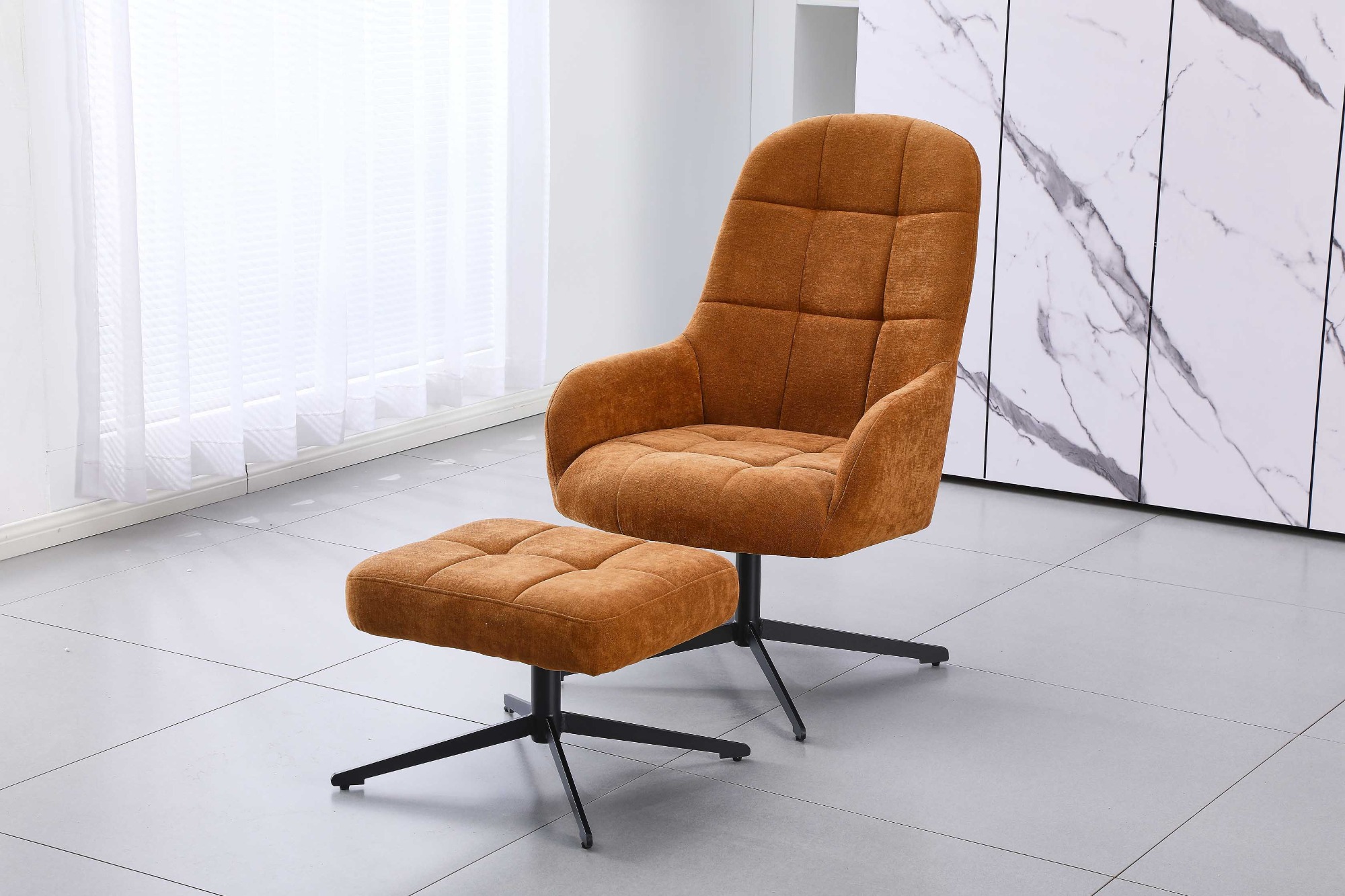 Orange Accent Chair With Footrest