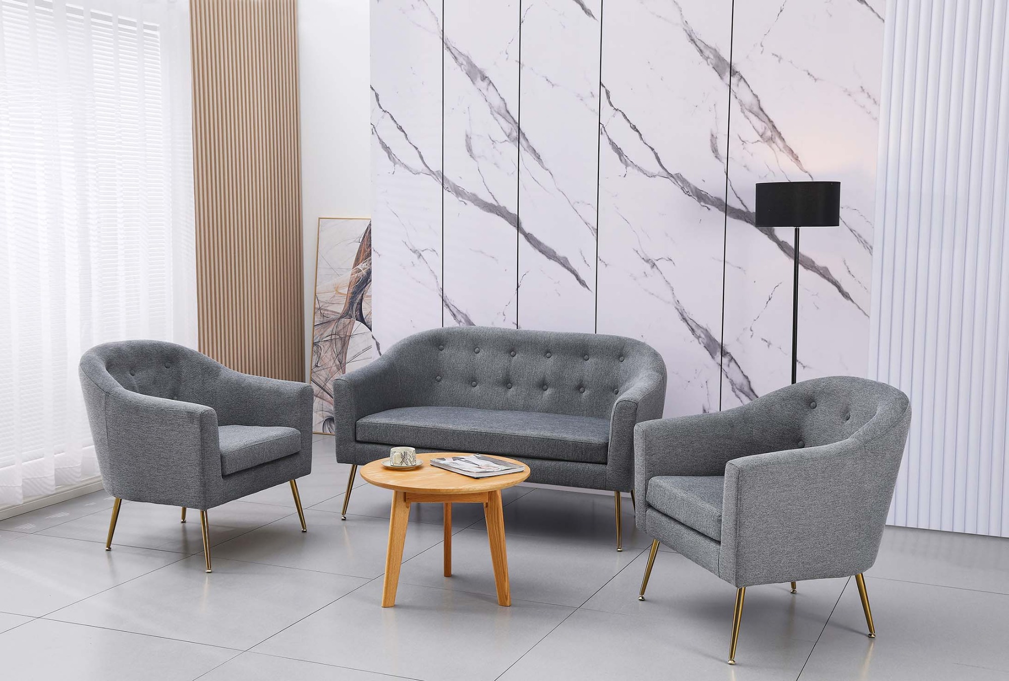 Grey Sofa Set with Gold Legs