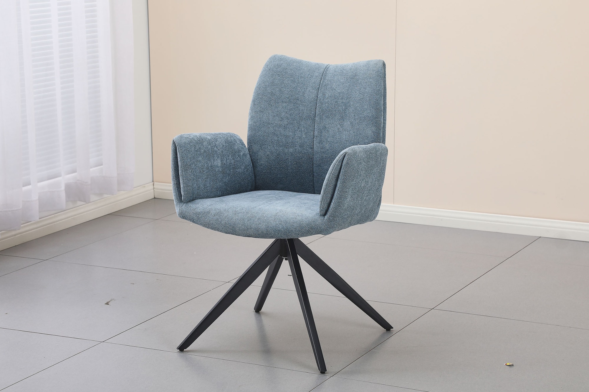 Blue Fine Linen Swivel Chair