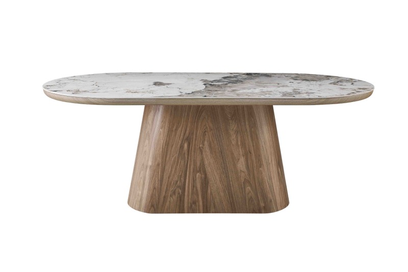 White Marble and Wood Dining Table