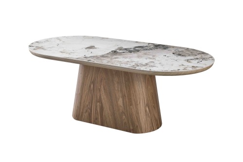 White Marble and Wood Dining Table