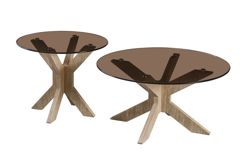 Yellow Travertine and Glass Coffee Table