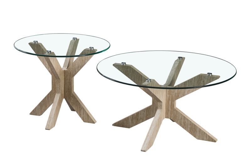 Yellow Travertine and Glass Coffee Table