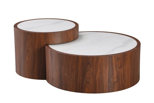 White Marble And Walnut Coffee Table