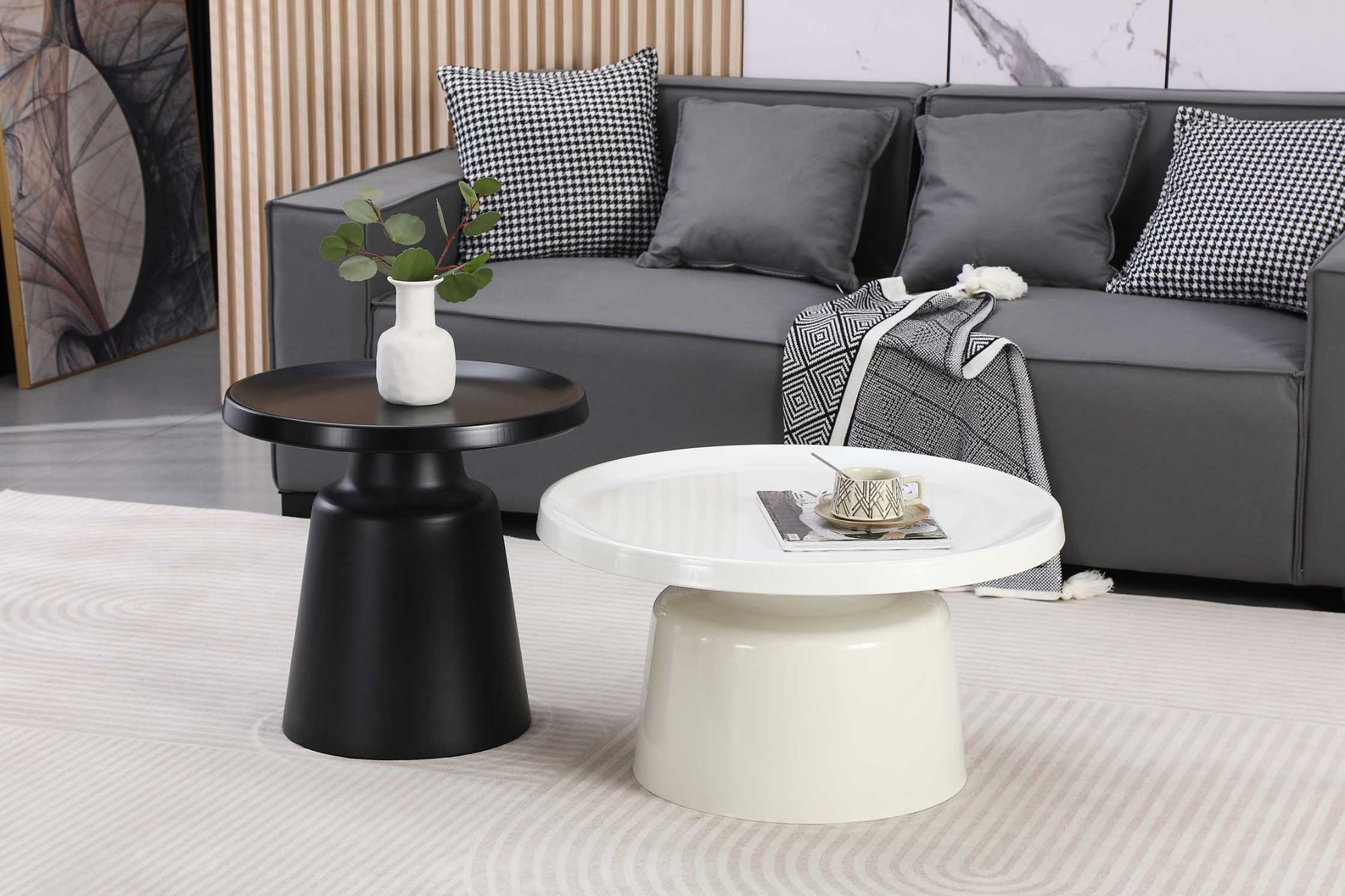 Cream And Black Coffee Table Set