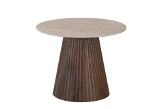 Travertine and Walnut Color Side Table