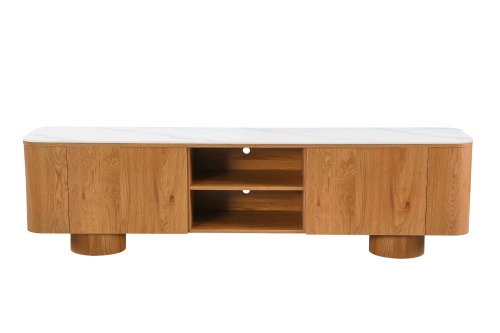 Oak &amp; Marble Curved TV Stand