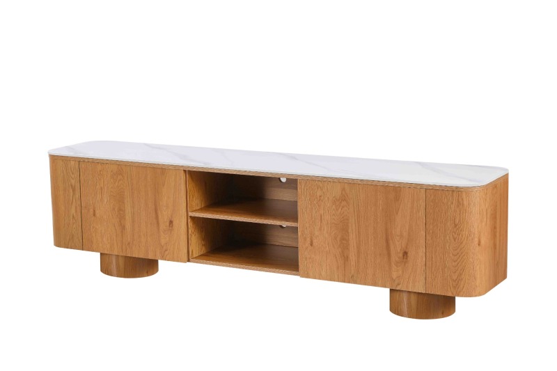 Oak & Marble Curved TV Stand