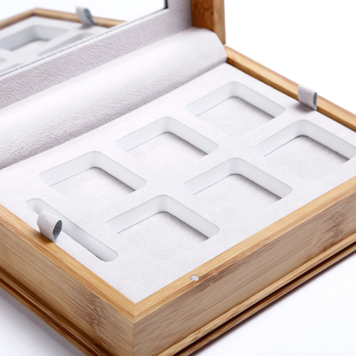 Fullrich Original Factory Engraving Design Palette Wood Bamboo Cosmetic Packaging Box With Cotton Tray
