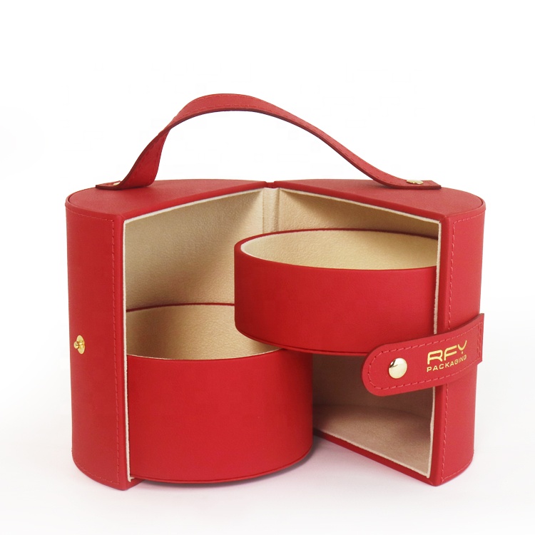 Fullrich Custom Jewelry Box with round shape Storage Box Display Case Portable Jewelry gift handbag
