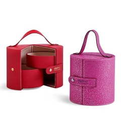 Fullrich Custom Jewelry Box with round shape Storage Box Display Case Portable Jewelry gift handbag