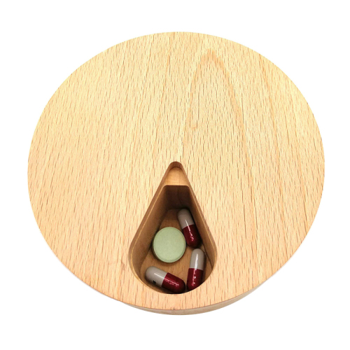 Fullrich Hot Sale Portable Round Wood Pills Box Organizer Wooden Pill Boxes