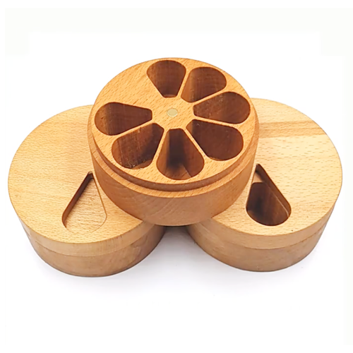 Fullrich Hot Sale Portable Round Wood Pills Box Organizer Wooden Pill Boxes