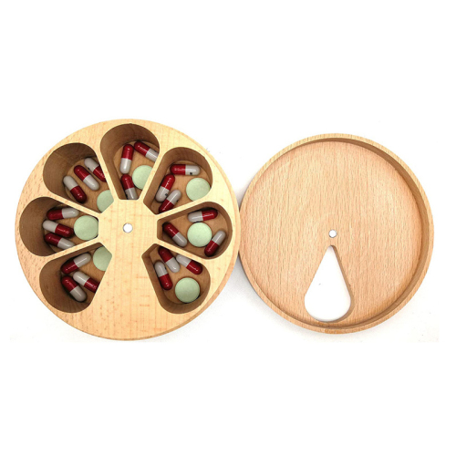 Fullrich Hot Sale Portable Round Wood Pills Box Organizer Wooden Pill Boxes