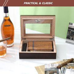 Fullrich Factory Customize OEM/ODM Cigar Humidor box Glass Top Cigar Box with Hygrometer Humidifier and Divider, Desktop Cedar Wood Storage Case Holds 20-30 Cigars