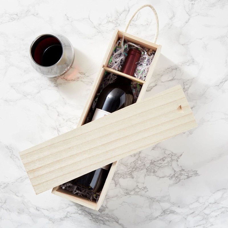 Fullrich Factory Wholesale for 2 Pack Unfinished Wooden Wine Box with Handle for Crafts, Gifts, Birthdays, Housewarmings (13.9 x 4 in) OEM ODM Customize