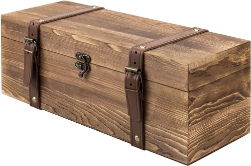 Fullrich Wholesale Vintage Brown Wood Single Wine Bottle Holder Gift Box with Leatherette Buckle Straps and Locking Latch