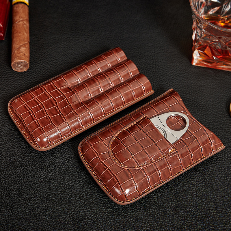 Fullrich Factory Three top-skin crocodile pattern cigar holsters with cigar clipping gift box, special price spot printed LOGO