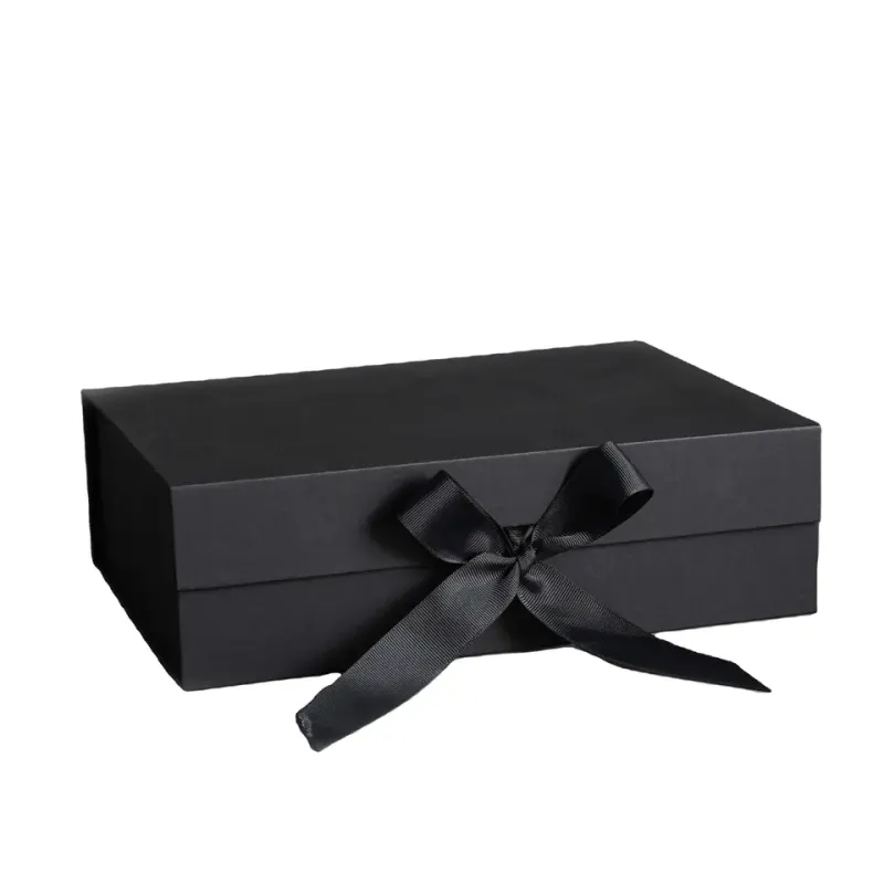 Fullrich Factory Hot Fancy Magnet Box Carton Black Flat Luxury Magnetic Folding Storage Paper Gift Box Packaging With Ribbon For Hair